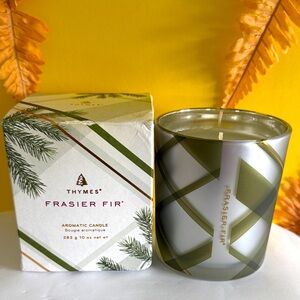 Thymes Frasier Fir Candle – Frosted Plaid Collection  (Medium, 10 oz)